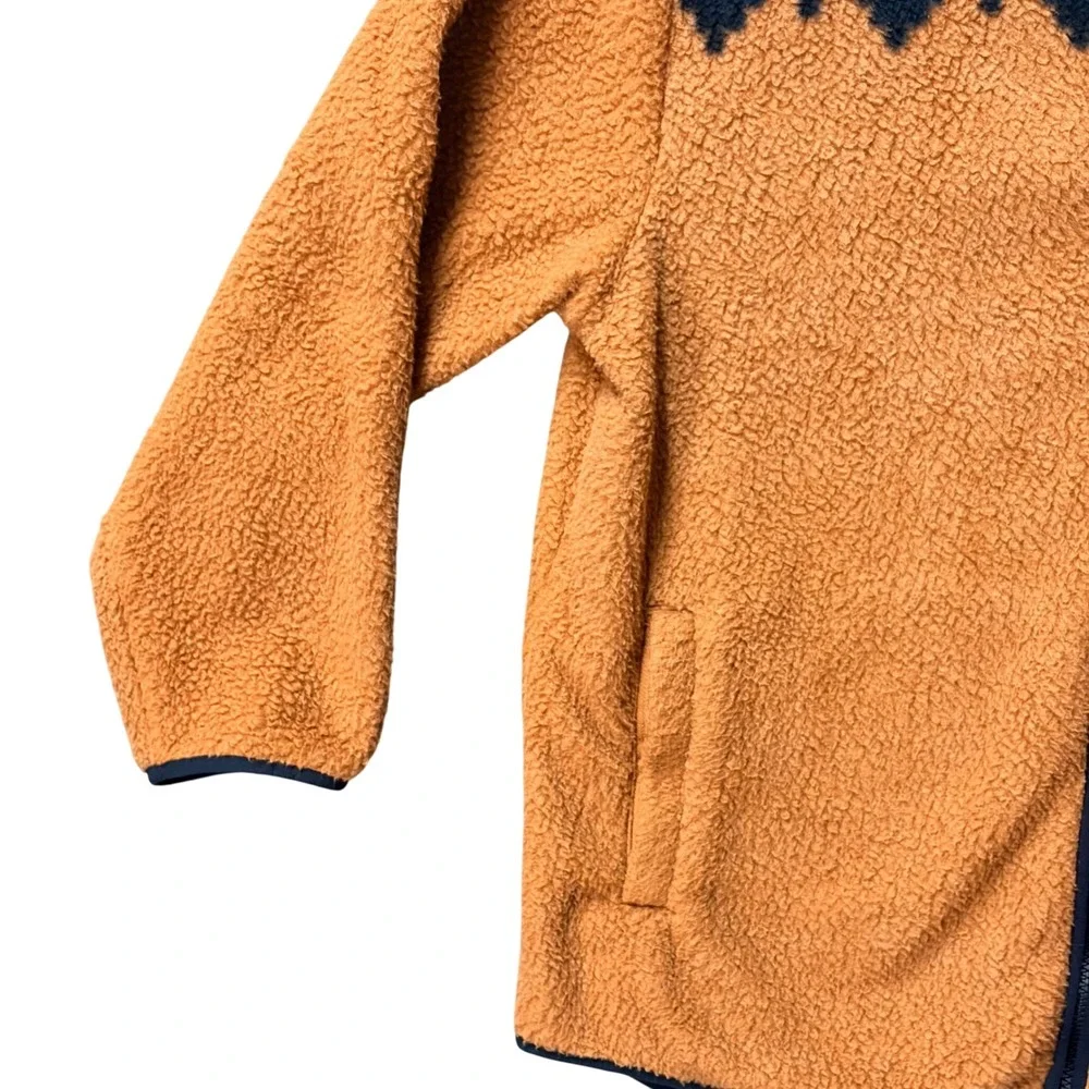 Lands' End Fair Isle Sherpa Fleece Jacket Orange Large 14-16 Geometric‎